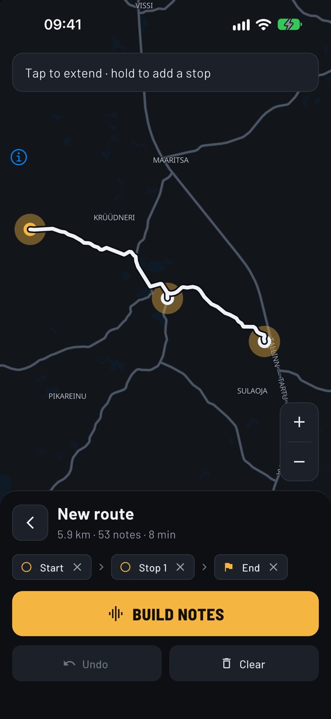 Route planner with start, stops and end